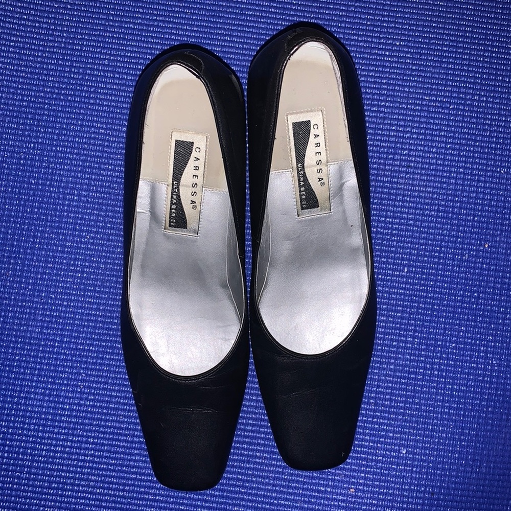 Black Leather Heels by Caressa